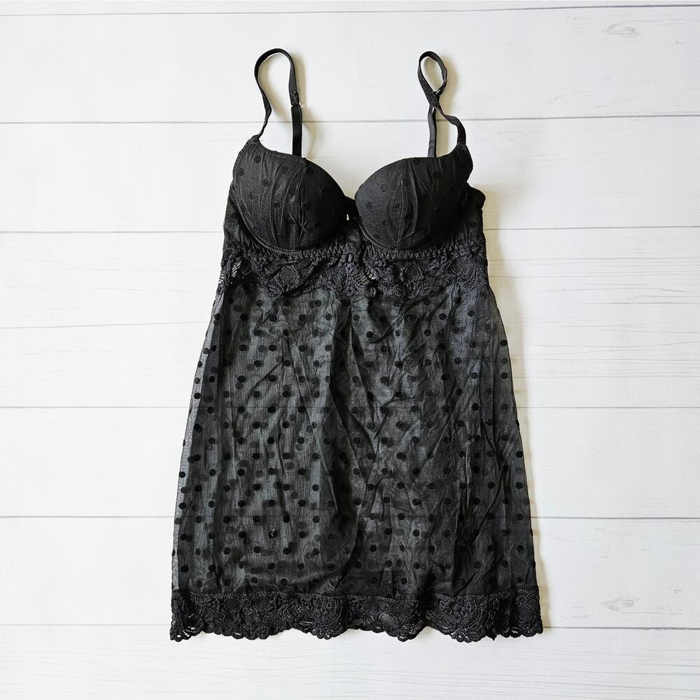 Euro Micro Mesh Slip Dress Black Polka Dot Intimissimi - Small